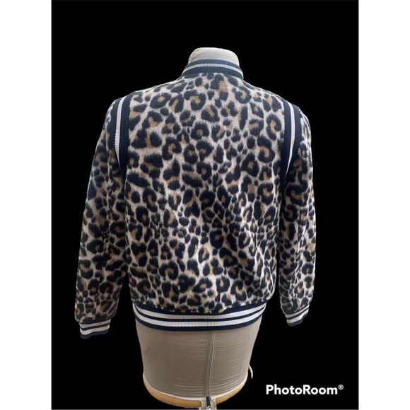 Parker Leopard Print Vera Bomber Jacket, Size M. Snap Front.  Varsity - Picture 4 of 9